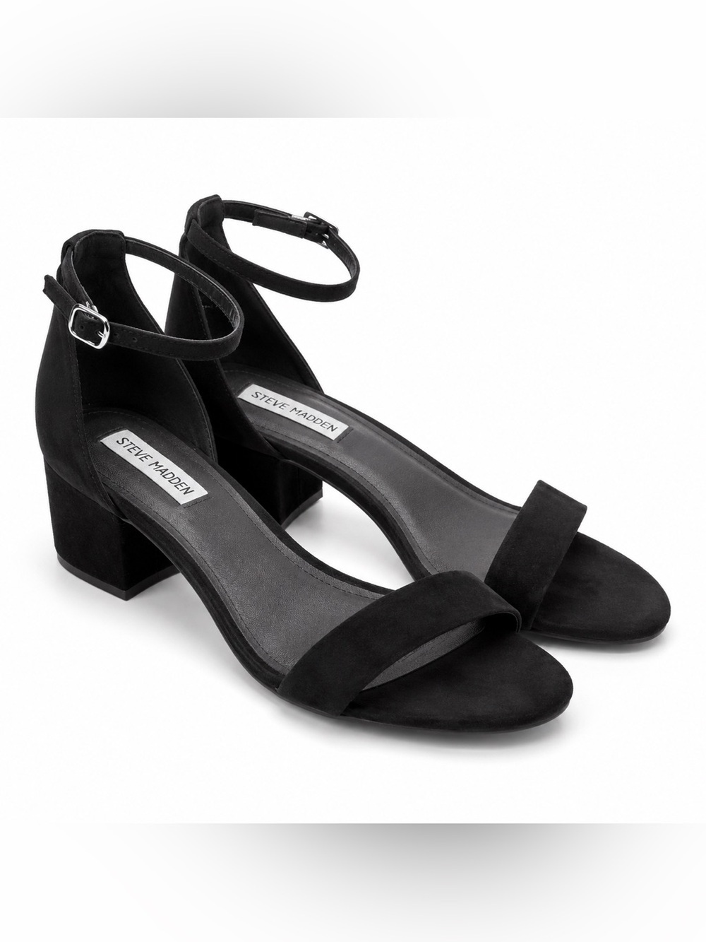Steve Madden Irenee Leather Block Heel Sandals | Black Ankle Strap | Size 11